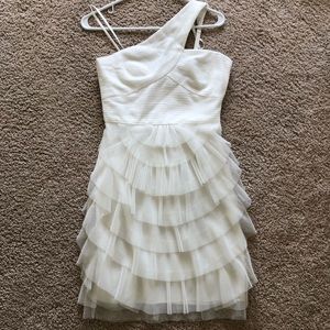 BCBG one shoulder, tulle ruffles mini dress.